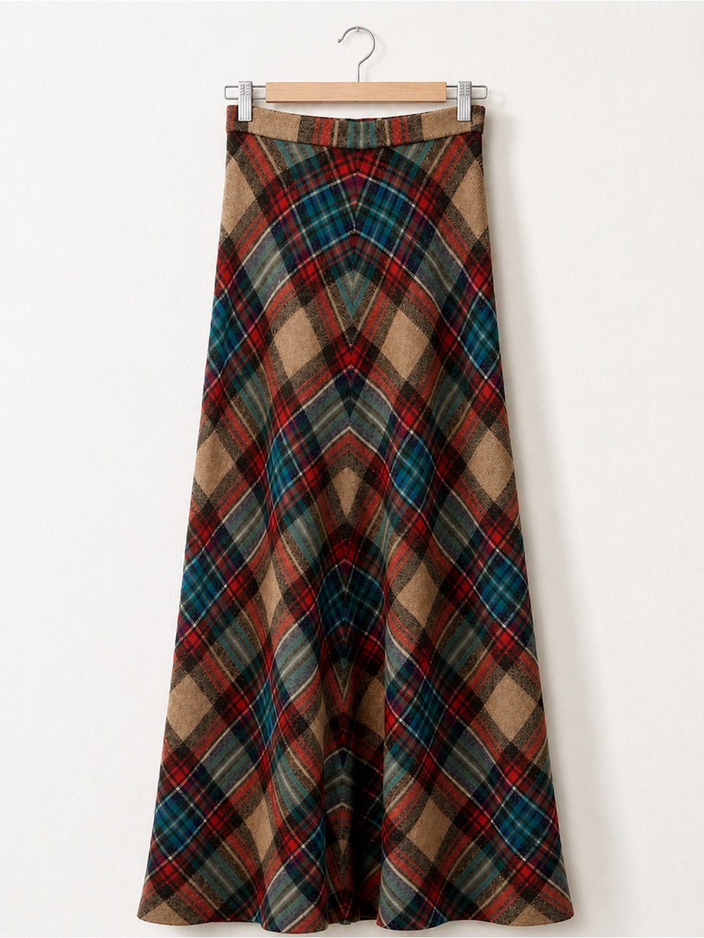 Vintage Wool Plaid Maxi Skirt Size XS Tartan High Rise Cottagecore Academia 70s - Picture 3 of 10